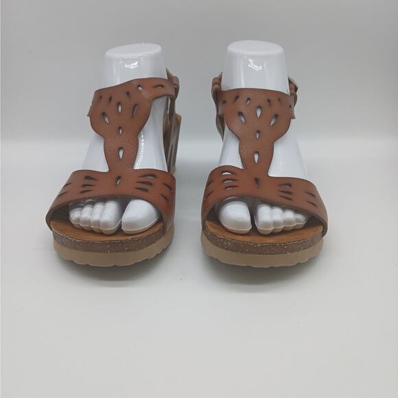 Bjorndal Luna Comfort Vegan Leather Wedge Boho Sandals Brown Size 8.5 NWOB - Picture 2 of 11